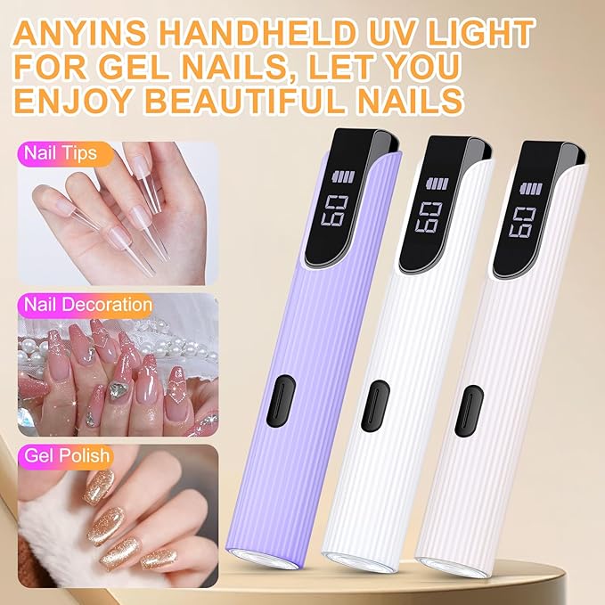 Handheld UV Light for Gel Nails, Nude Pink Gel Light for Nails Cordless Nail Lamp Rechargeable with Led Display Nail Dryer for Rhinestone Glue Decoration DIY at Home