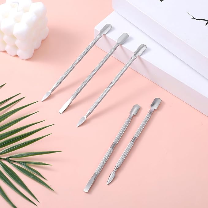 5 Pcs Cuticle Pusher Tool,Dual-Ended Cuticles Pushers Metal Cuticle Pusher and Scraper Stainless Steel Nail Scraper Tool Nail Cleaner Tools for Professional Salon & Home Manicure
