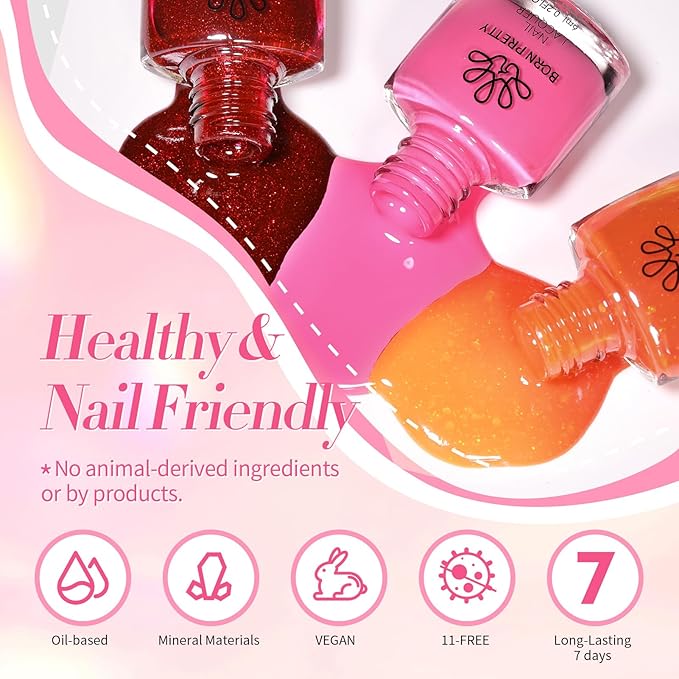 Born Pretty Fall Nail Polish Set, 15 Colors Christmas Quick Dry Nail Polish Kit Brown Caramel Red Green Silver Gold Glitter Color Changing Orange Nail Lacquer Glossy Fingernail Polish Manicure Set