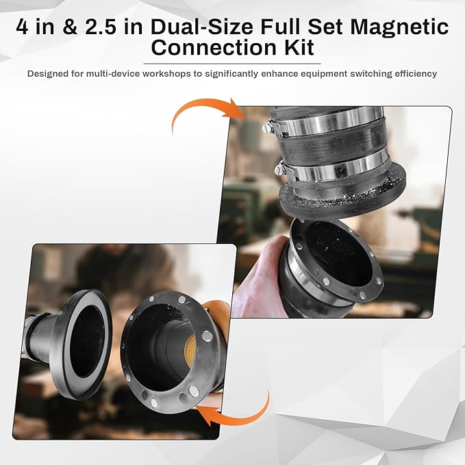Upgraded Magnetic Dust Collection Fittings, Magnetic Dust Collection System Super Pack for 4" & 2.5" Woodwork Shop Vacuums Dust Hose, Efficiently Transfer Hoses Between Machines