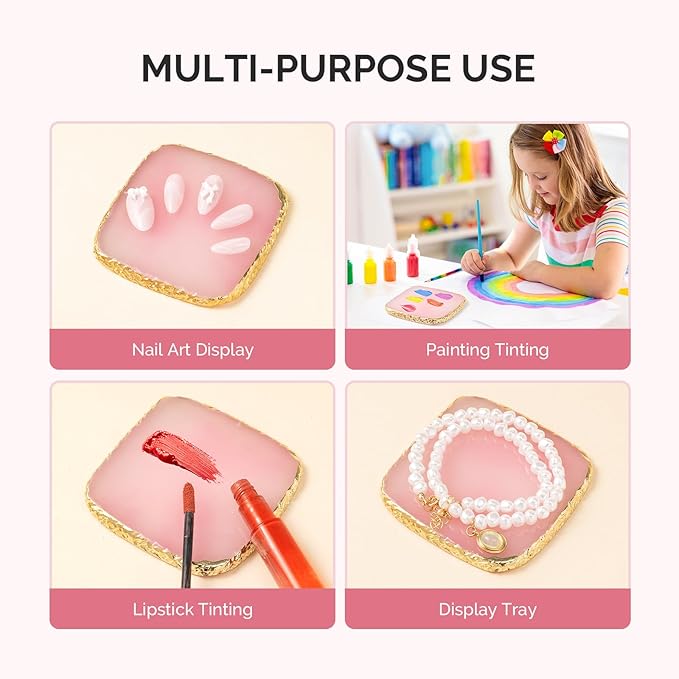 MelodySusie 1PC Square Shape Resin Nail Art Palette, Professional Color Mixing Board for Gel Polish, Acrylics, Pigment Blending, Salon and DIY Makeup Artist Tool, Pink
