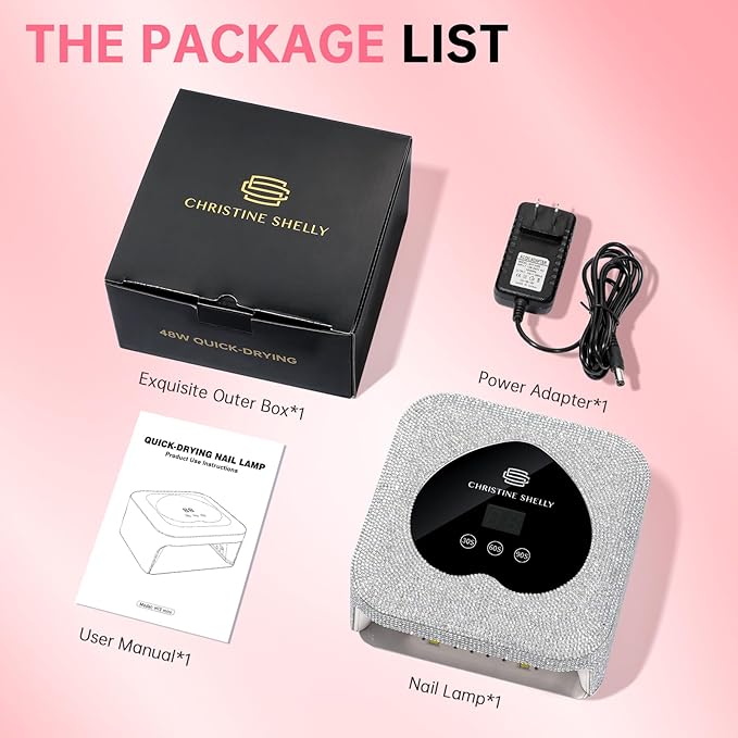 UV Nail Lamp, CHRISTINE SHELLY UV Light for Gel Nails, 48W Plug-in Mini Diamond Nail Lamp Nail Dryer with Touch Control Auto Sensor and 3 Timer Settings Nail Light Curing Lamp, Home, White Diamond