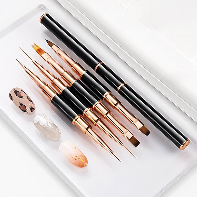 Wokoto 6 Pcs Double-Ended Acrylic Nail Brushes Set - Gel Polish Nail Art Design Pen Painting Tools - Liner and Ombre Brush for Acrylic Application - Salon at Home DIY Manicure