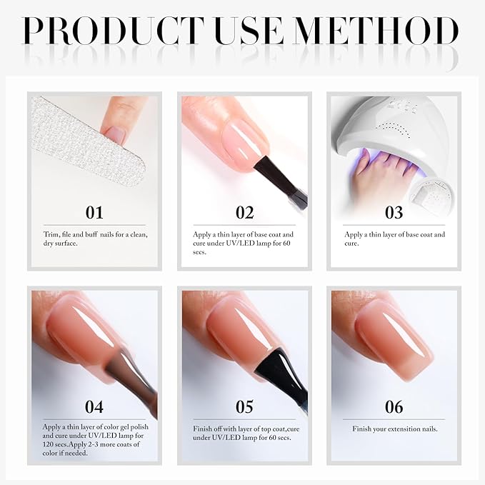 Double Rhythm Gel Nail Polish Set of 6 Colors Baby Light Pastel Milky Nail Polish Starter Kit Art DIY Salon Home (Jelly Sheer White Pink Nude,Kit 38)