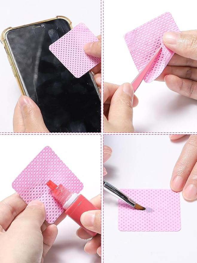 400 Pcs Pink Lint Free Nail Wipes, Fabric Nail Polish Remover Wipes, Non-Woven Glue Cleaning Wipes Suitable for Cleaning Tweezers and Glue Bottle Nozzle, Super Absorbent, Nail Art and Polish