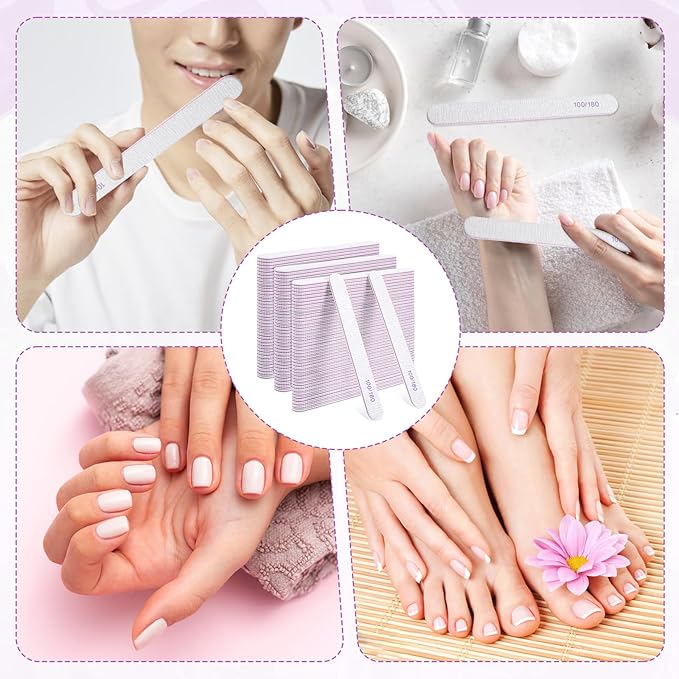 150 Pieces 100/180 Grit Nail Files, Double Sided Emery Boards Professional Washable Reusable Nail Buffers Manicure Tools Emery Board Nails Files for Natural Acrylic Nails, Home and Salon Use