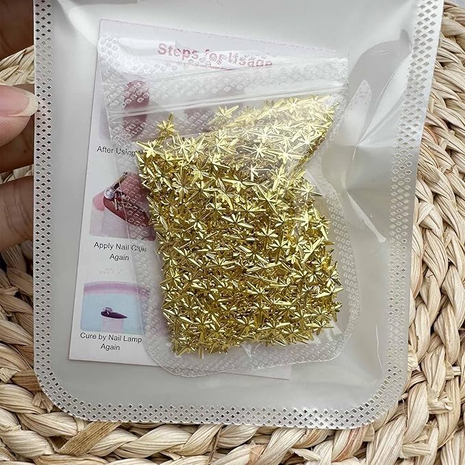 1000Pcs Mini Star Nail Art Charms Cute 3D Alloy Gold Star Nail Charms Metallic Retro Gold Cross Stars Nail Gems Nail Jewelry Nail Diamonds for Women Girls Acrylic Nails DIY Nail Art Decor