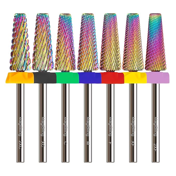 M 5 in 1 Nail Drill Bits, 16mm Tapered 3/32'' Professional Tungsten Carbide Bits for Efile, 2 Rotation for Electric Drill, Remove Thick & Soft Gel Fast, Manicure Cuticle Polishing, Techs Bits, Medium.