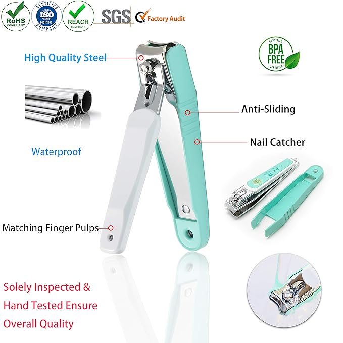 PAFASON Ultra Sharp Stainless Steel Nail Clipper Trimmer Cutter Set with Built-in Nail Catcher & Glass Nail File 3 Pack Fingernail & Toenail Clippers for Men & Women
