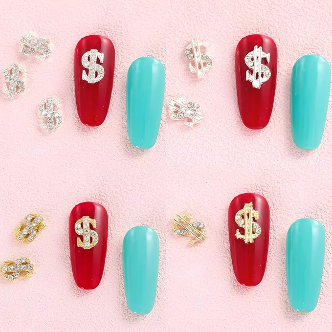32 Pcs Money Dollar Nail Charms 3D Silver Money Dollar Nail Rhinestone Shiny Gold Dollar Nail Art Gems Alloy Design for Women and Girls Nail Decoration for DIY Acrylic Nails, Namrec-22