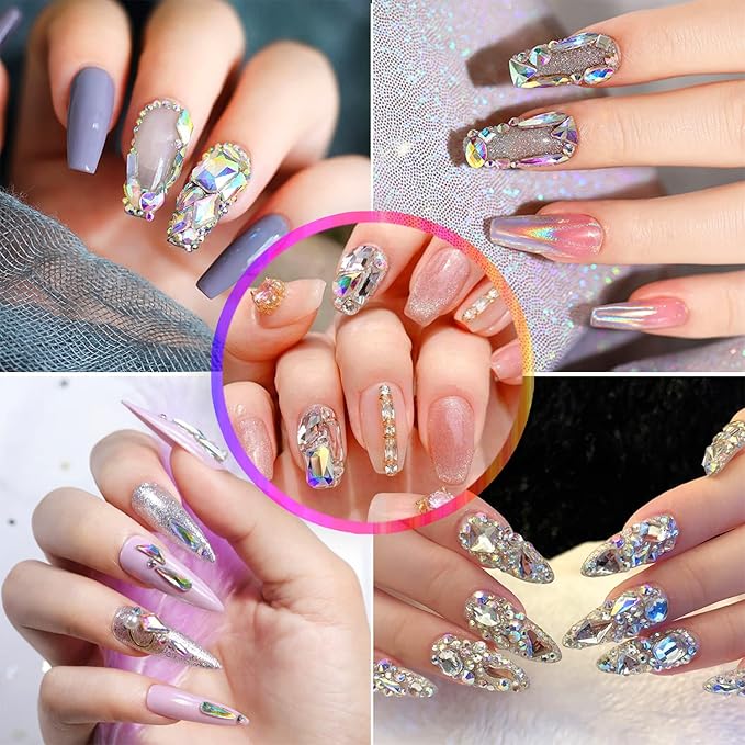 Nibiru 2000Pcs AB Multi Shapes Rhinestones Glass Gems Kit for Nail Art Jewels Decoration,Shiny Flatback Mix Size with Wax Pen