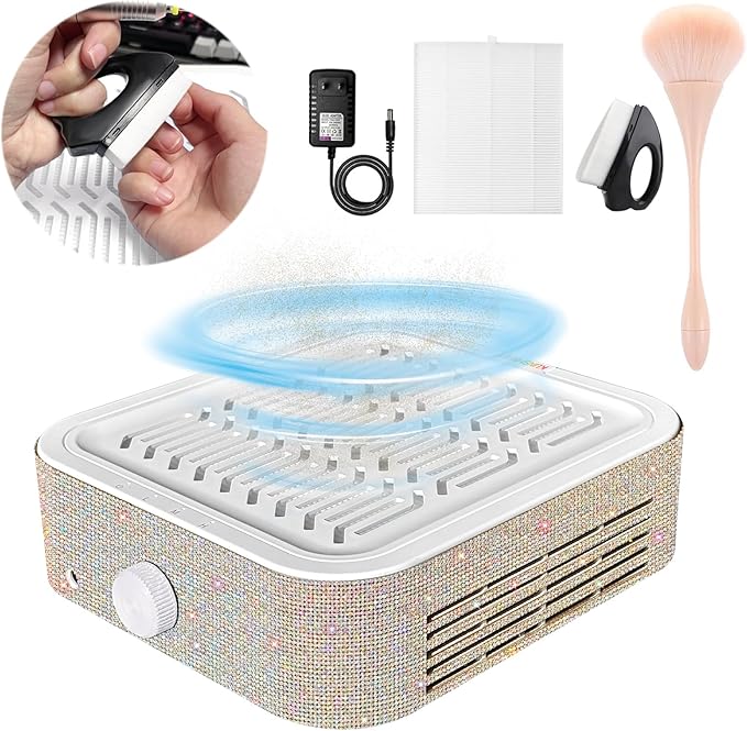 Nail Dust Collector, 120W Nail Vacuum Dust Collector (3600RPM), with Reusable Nail Dust Filters & Desktop and Portable Nail Dust Brush, Perfect for Nail Techs & Home's Salon, Diamond Surface