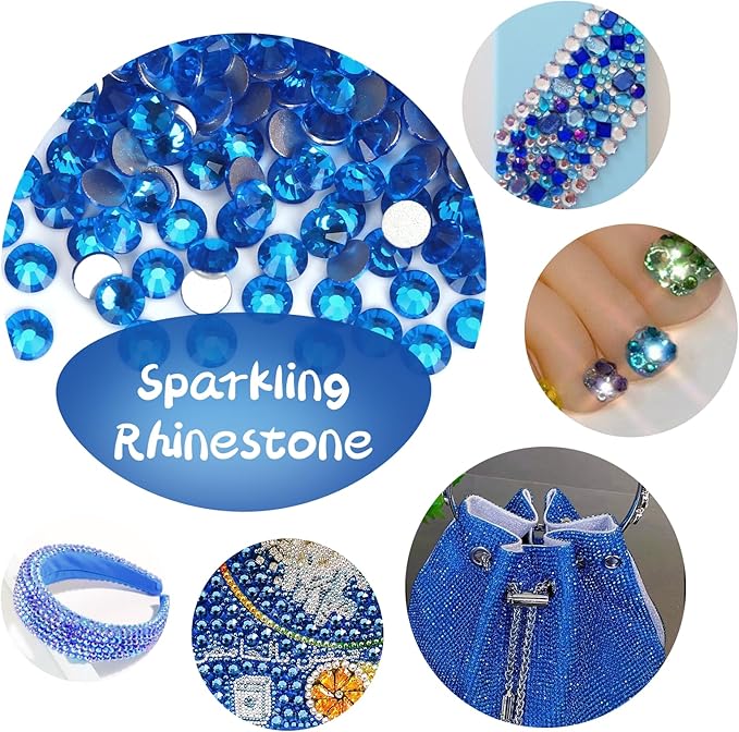 10000PCS Capri Blue Rhinestones Bulk, Flat Back Crystal Glass Stone Round Gems,SS20, 4.6-4.8mm