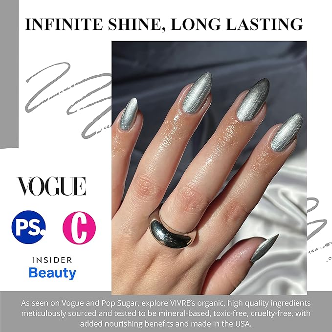 VIVRE Cosmetics Quick Dry Shiny Halal Nail Polish - Vegan, Non Toxic, Long Lasting, Breathable & Water Permeable - No Place Like Chrome