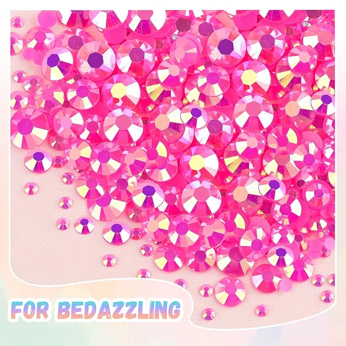 30000Pcs Resin Hot Pink AB Rhinestones for Bedazzling Crafting with b7000 Jewelry Glue, Bulk Flatback Gems Bedazzler Kit for Crafts Clothes Shoes Fabric Nail Diamond Art, Assorted Size 2/3/4/5/6mm