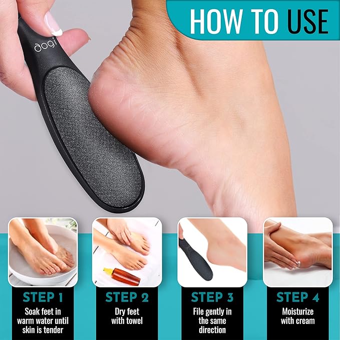 Foot rasp Pedicure Foot File - Removes Damaged and Hard Skin, Avoids Callus Buildup – Gentle, Fine File for at-Home Professional Treatment (Black, Waterproof, Comes with Original Pouch)