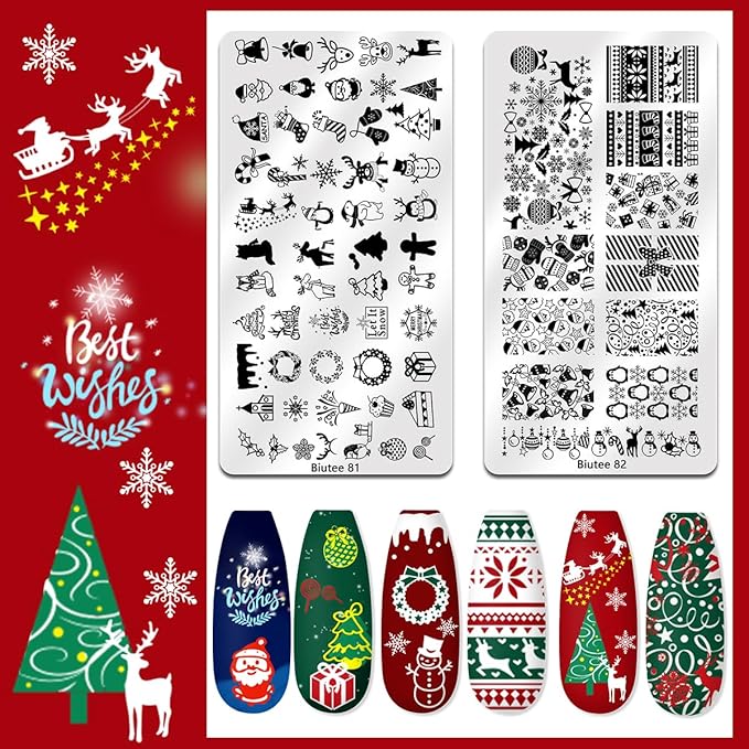 Biutee Nail Stamper Kit 22Pcs Gel Nail Stamping Kit 12Pcs Nail Stamping Plates 8Pcs Gel Stamping Polish, Silicone Stamper Scraper Flower Lace Holiday Stamp Template Halloween Christmas Gift for Women