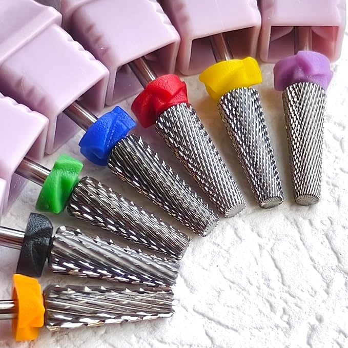 16mm 5 in 1 Tapered Barrel Nail Drill Bits, 3/32'' Safety Tungsten Carbide Bits, Right & Left Rotation, Manicure Cuticle Gel Acrylic Removal Polishing, Technicians Bits, Fine.