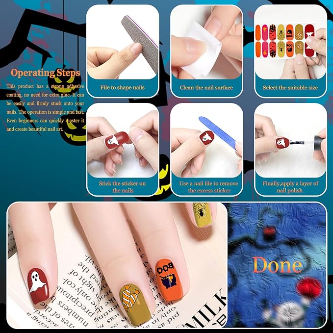 20 Sheets Chrismas Halloween Nail Polish Strips Spider Cobweb Bat Jack-o'-Lantern Snowflake Santa Claus Christmas Tree Self-Adhesive Holiday Nail Stickers Full Wraps for Women Manicure