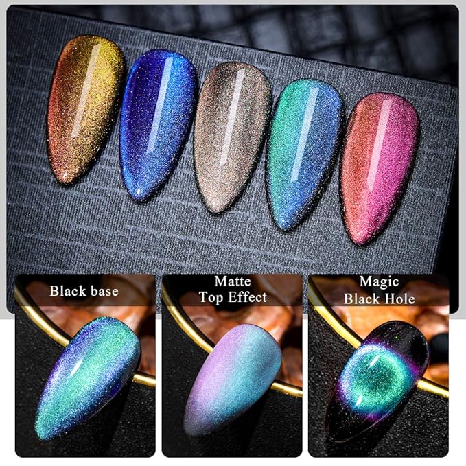 MEET ACROSS 9D Cat Eye Gel Nail Polish Set 6 Colors Magnetic Cat Eye Gel Nail Polish Set Soak Off UV LED Light Starry Sky Effect Magnetic Nail Polish Kit Manicure Nail Art Gift Kit