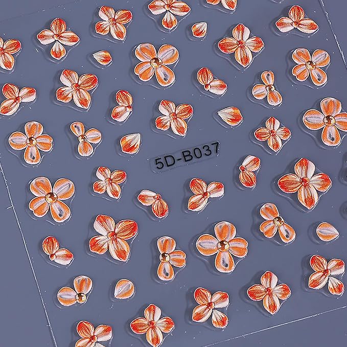 1 Sheets 5D Embossed Flower Nail Decals for Nail Art Self-Adhesive Cute Floral Nail Art Stickers Hawaii Flowers Nail Stickers Fall Nail Design Sticker for Women DIY Nail Decoration