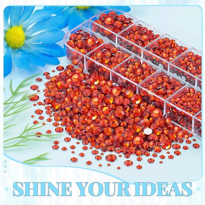 6000Pcs Resin Rhinestones for Bedazzling with 3Pcs B7000 Jewelry Glue, 1 Box Red Zircon Flatback Rhinestones for Crafting Crafts DIY, Crystals Gems for Clothing Shoes Tumblers Nail Art Makeup