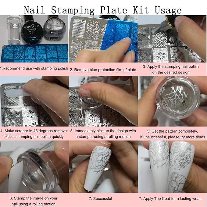 AddFavor Nail Stamper Kit 7pcs Nail Stamping Plates Flower Animal Flame Leaves Image Nail Stencils with 2 Stamp and 2 Scraper for Home Salon Manicure Design Supplies Tools