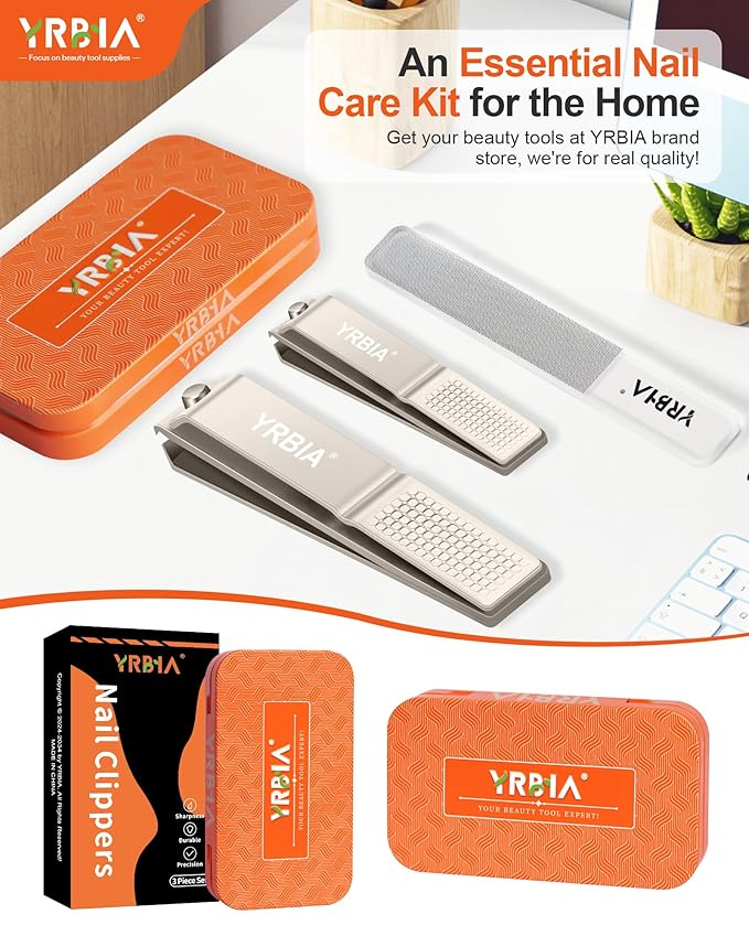 Nail Clippers with Glass Nail File, YRBIA 3 Piece Ultra Sharp Nail Clipper Set, Professional Fingernail & Toenail Clippers Nail Cutter for Men and Women (Champagne)