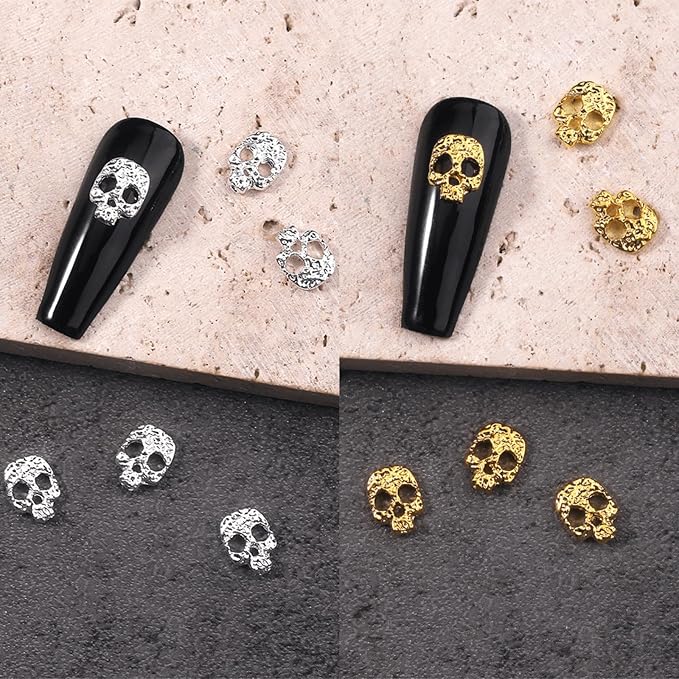 30Pcs Halloween Nail Charms Ghost Pumpkin Nail Art Charms Gold Silver Skull Spider Web Bat Nail Gems Halloween Nail Art Supplies Alloy Nail Art Decoration for Acrylic Nails for Women Girls