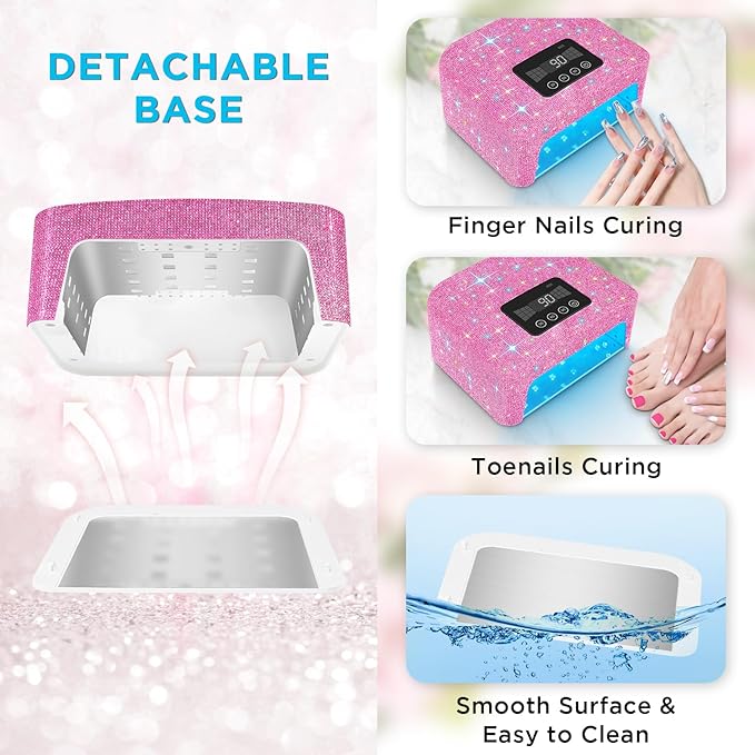 Aedavey Cordless UV Nail Lamp, Rechargeable UV Light for Gel Nails, LED Nail Lamp with 4 Timer Modes, Gel Nail UV Light Decorate with Sparkling Nail Rhinestones