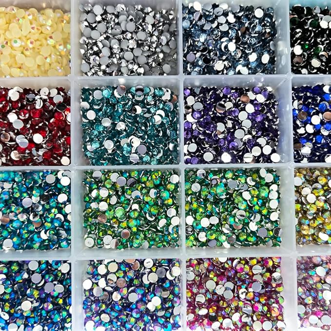 10000Pcs Nail Art Rhinestones, BetterJonny 42 Colors 4mm Round Nail Flatback Rainbow Gems Set AB Glitter Flat-Bottomed Rhinestone for Crafts Decoration and Jewelry Making