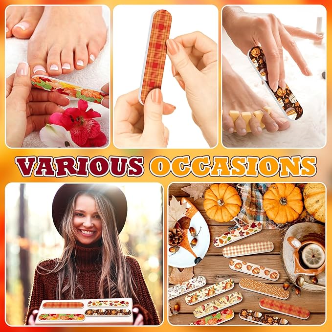 50 Pcs Fall Mini Nail Files Thanksgiving Gifts for Women Double Sided Pumpkin Nail Files Bulk Mini Autumn Harvest Emery Board Manicure Tools for Thanksgiving Party Supplies