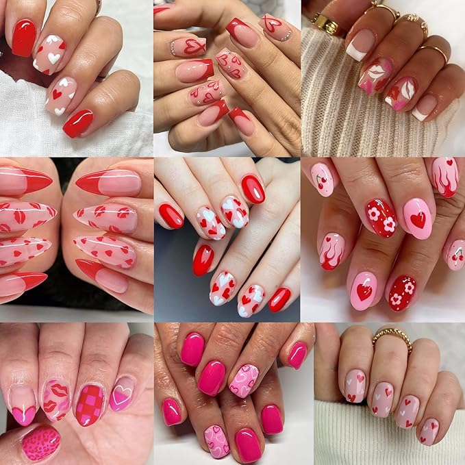 30 Sheets Valentine's Day Nail Art Stickers Red Heart Sticker Decals 3D Self-Adhesive Nail Supplies Lips Heart Letters Love Kiss Rose Flower Designs Sticker for Women Acrylic Nails Decorations