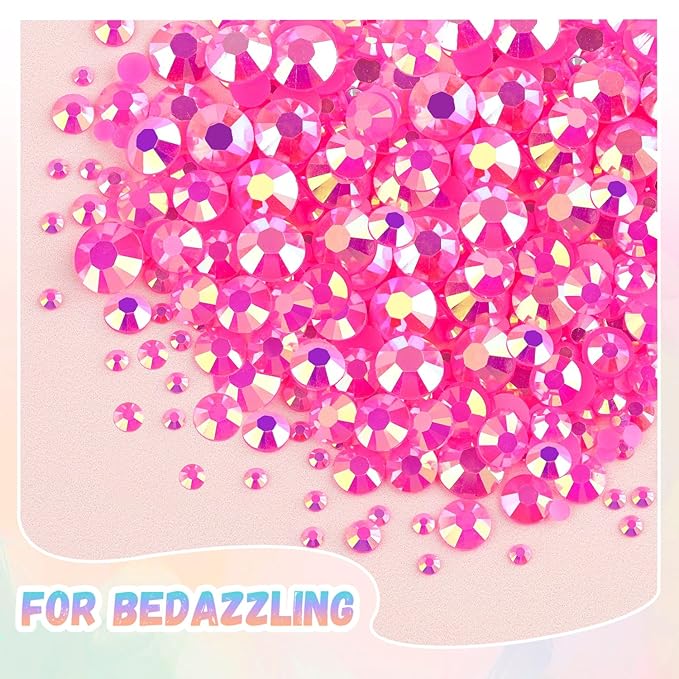25000Pcs Resin Rhinestones with B7000 Jewelry Glue for Crafting, Hot Pink AB 2-6mm Non Hotfix Flatback Gems, Bedazzling Crystal for DIY Crafts Clothing Tumblers Mugs Shoes Fabric Decor Nail Art