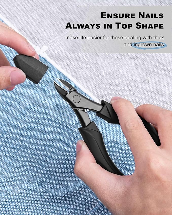 Toe Nail Clippers for Thick Nails for Seniors, Japanese Raised Cutting Edge Ingrown Toenail Clippers, Podiatrist Heavy Duty Abs Ergonomic Handle Large Nail Scissors, Black