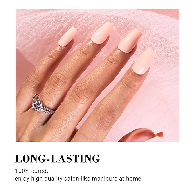 MelodySusie 30PCS Semi Cured Gel Nail Strips, Peach Pink, Salon Quality, Long Lasting, Easy to Apply, Includes 2 Prep Pads, Nail File & Wooden Stick