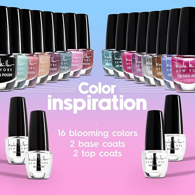 Nicole Miller Gel Nail Polish Set - Long Lasting Gel Fingernail and Toenail Polish for Women and Girls, Glossy and Bright Colors