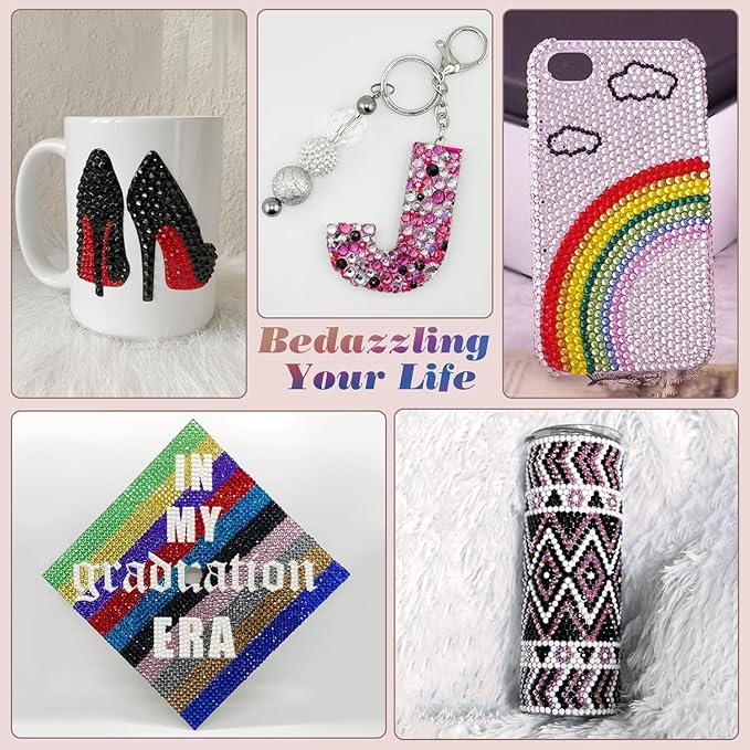 8500 PCS Flatback Rhinestones for Bedazzling with 3PCS B7000 Jewelry Glue (Pack 1), 2 Boxes of Rainbow Resin Gems for Crafting Fabric Clothing Tumblers Shoes Nail Art Makeup