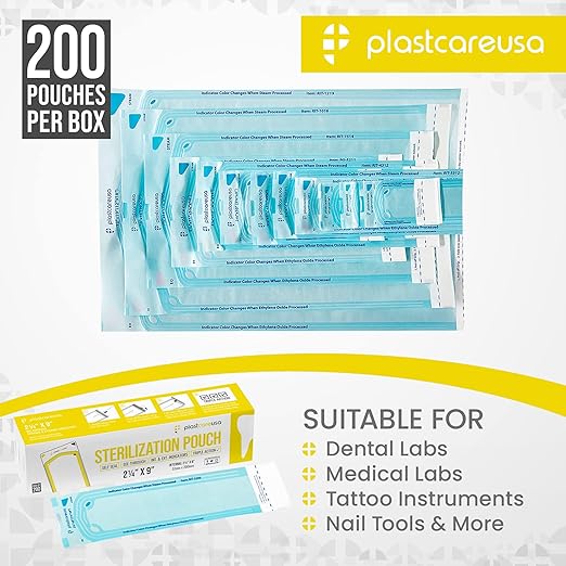 200 2.25 x 9 Sterilization Pouches, Sterilizer Autoclave Bags for Sterilizing Dental Medical Instruments and Cleaning Tools