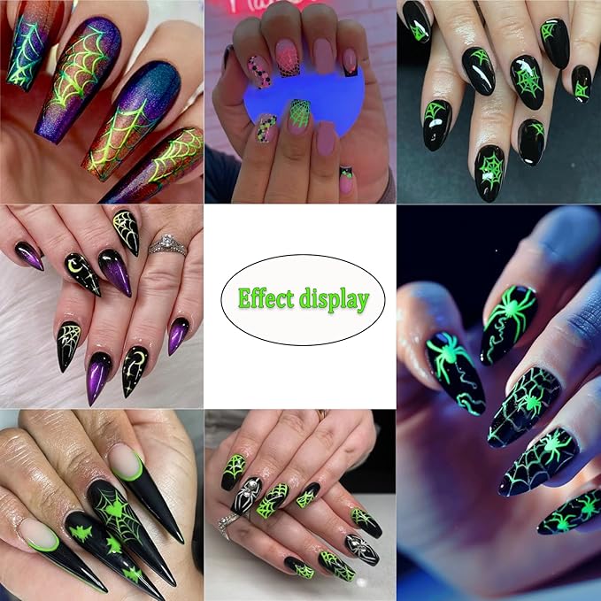 6 Sheets Halloween Glow in The Dark Nail Art Stickers 3D Self-Adhesive Luminous Ghost Nail Stickers Halloween Scary Ghost Skull Spider Bat Fluorescent Designs Nail Decals for Women Nail Decoration
