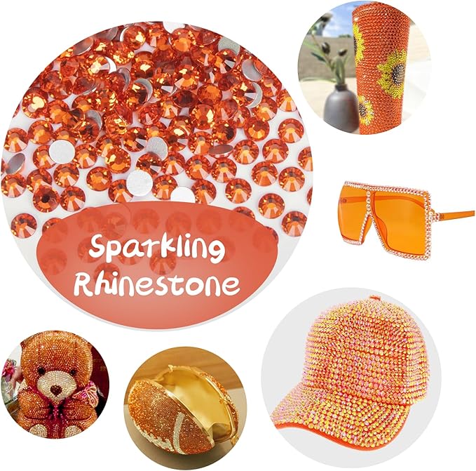 2000PCS Orange Rhinestones Bulk, Flat Back Crystal Glass Stone Round Gems,SS30, 6.4-6.6mm