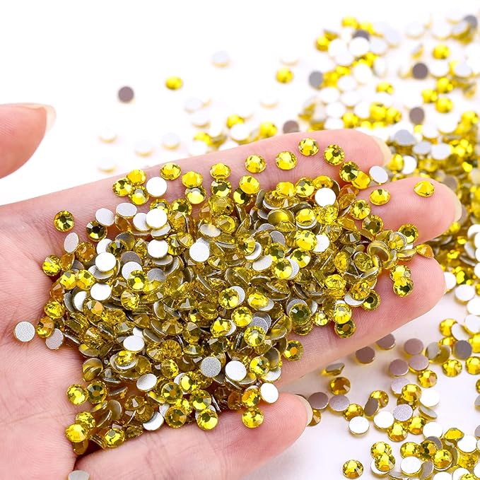 Novani Lemon Yellow Rhinestones 1440pcs SS20 Glass Rhinestones Crystal Flatback Gemstones for Crafts Nails Makeup Bags and Shoes Decoration(SS20, Citrine)