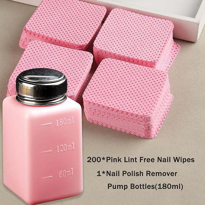 Pump Dispenser 180ml Metal Push Down 200Pcs Lint Free Nail Wipes Alcohol Eye Makeup Remover Empty Bottle for Nail Polish Remover