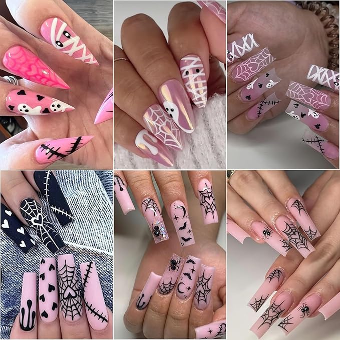 6Pcs Halloween Nail Stickers 3D Spider Web Nail Decals DIY Self Adhesive Ghost Cobweb Nail Design Halloween Nail Decoration Supplies Holiday Manicure Accessories for Women Girls