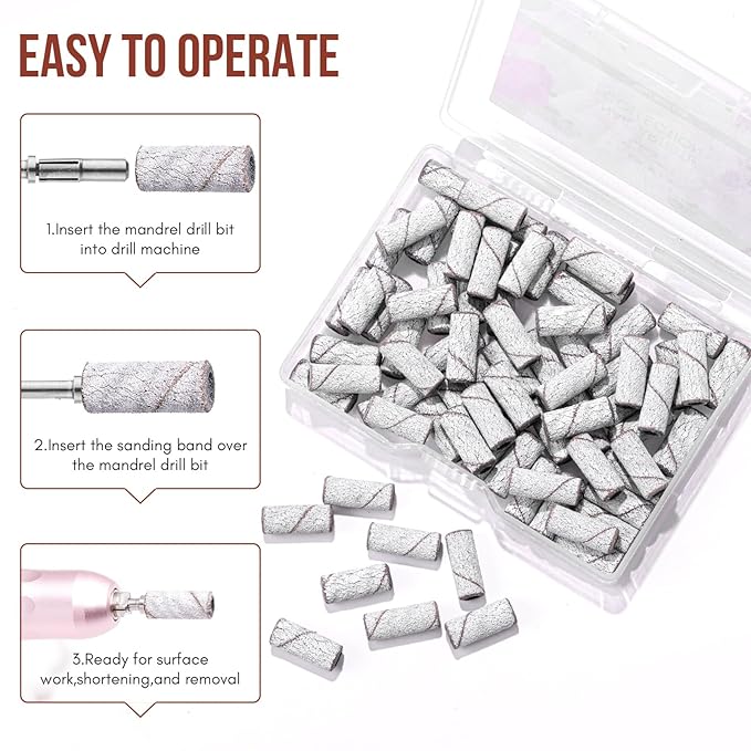 Makartt Sanding Bands for Nail Drill:100 Pcs Small Nail Sanding Files With 2025 Upgrade Design 3.1mm Mandrel Bits,180 Medium Grits (Zebra, Upgrade #180 Sanding Bands)