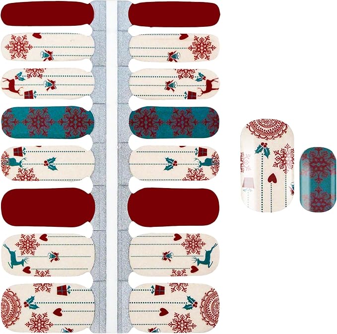 WOKOTO 5 Sheets Christmas Adhesive Nail Art Polish Stickers Tips with 1Pc Nail File Nail Wraps Decals Strips Set Manicure Holiday Pack