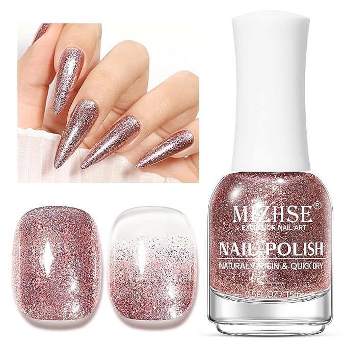 MIZHSE Quick Dry Glitter Brown Nail Polish, Fall Color Nail Polish Air Dry Fast, 15ml High Glossy Sparkly Shiny Shimmer Nail Art Salon Manicure Home