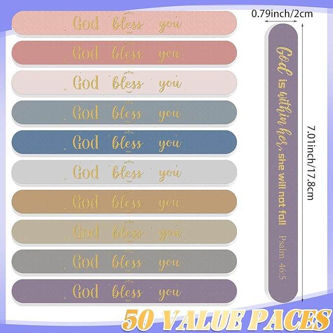 50 Pack Christian Gifts for Women Bulk Bible Verse Scripture Nail Files Christian Religious Party Emery Boards Employee Appreciation Gifts for Team Staff Coworkers Teachers