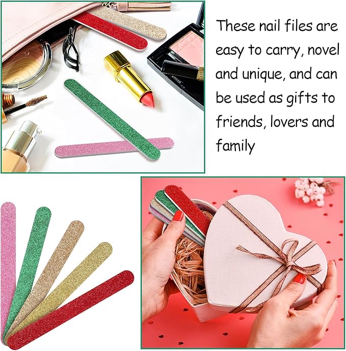 20 Pieces Glitter Nail File Colorful Nail Boards Nail Buffer Double Sided Emery Boards Fingernails Toenails Manicure Files Manicure Care Pedicure Tools for Women Girls (Bright Color)