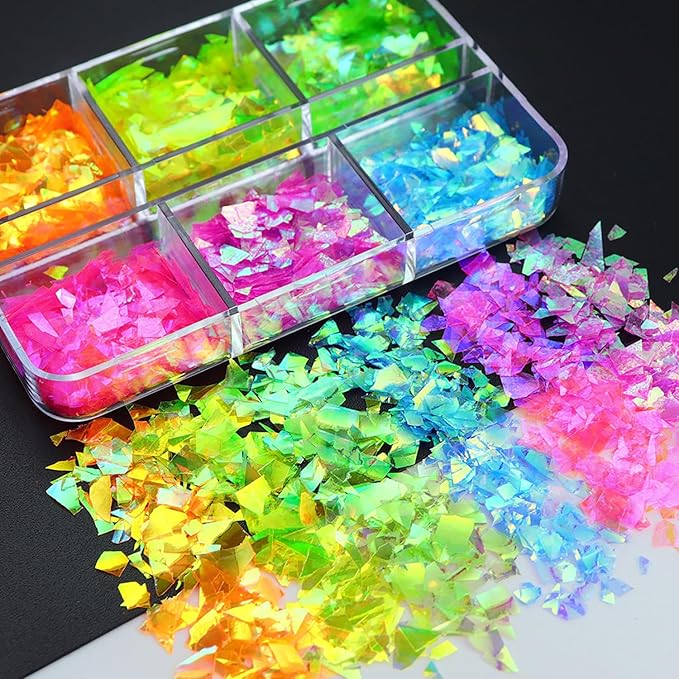 Holographic Iridescent Glitter Nail Art Sequins, 3D Irregular Ultra Thin Nail Art Sparkly Flake Designs, Shiny Colorful Nail Glitter Confetti Acrylic Supplies for Women Girls Manicure Tips Decorations